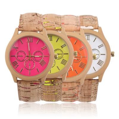 OBN Fashion Casual Men Women Watches Wooden Color PU Leather Strap Wristwatch-White