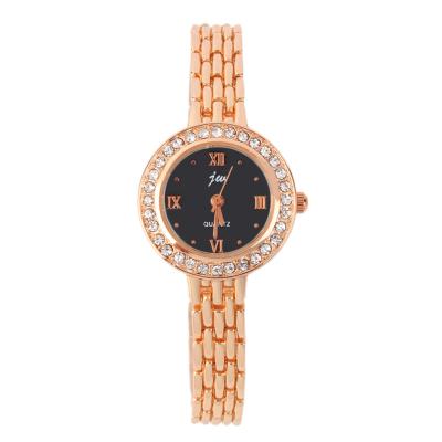 OBN Fashion Watch With Golden Watchband Round Dial Imitation Diamond Quarts WatchBlack