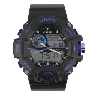 OBN New Men LED Light Dual Display Outdoor Sport Quartz Wrist Watch Waterproof-Blue
