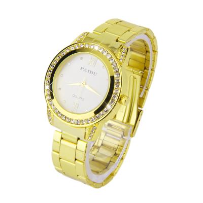 OBN New PAIDU 58923 Round Quartz Analog Women Diamonds Stainless Steel Band Wrist Watch-Gold