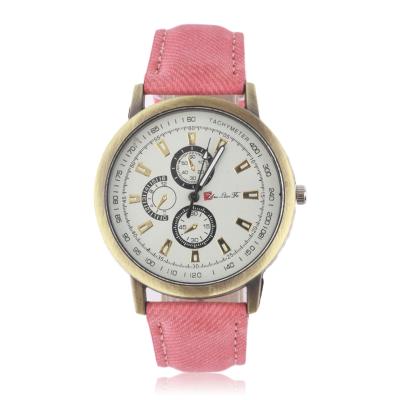 OBN New Women Golden Round Shell Casual Denim Watchband Quartz Watch-Red