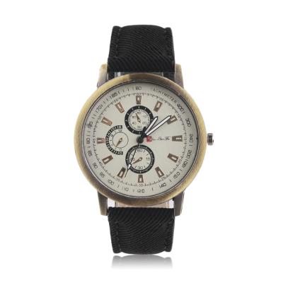 OBN New Women Golden Round Shell Casual Denim Watchband Quartz Watch-Black
