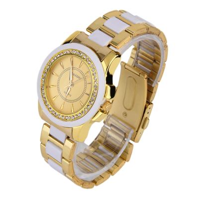 OBN Round Stainless Steel Quartz Women Wrist Watch Simulate Diamond Decorate-Gold