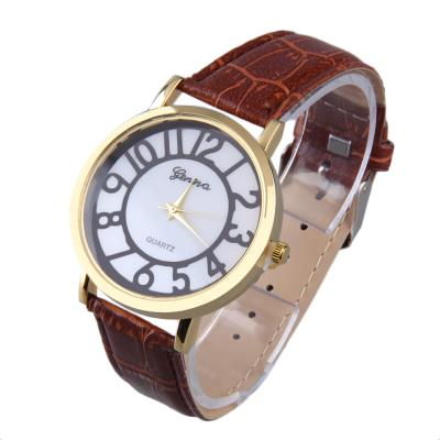 OBN Round digital dial quartz watch brown stripe belt-Brown