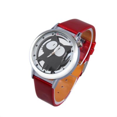 OBN SWEIBAO Cute Cat Dial Faux Leather Band Analog Quartz Women Wrist WatchRed