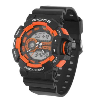 OBN Shock Resist Digital Rubber Band Sport Date Stopwatch LED Men Wrist Watch-Orange
