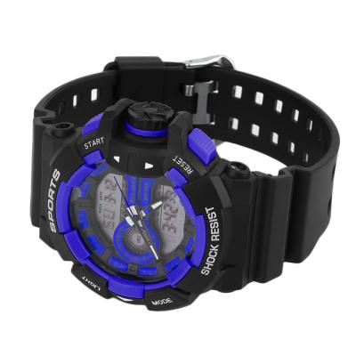 OBN Shock Resist Digital Rubber Band Sport Date Stopwatch LED Men Wrist Watch-Blue