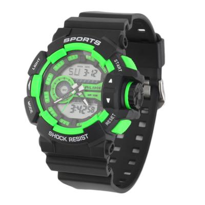 OBN Shock Resist Digital Rubber Band Sport Date Stopwatch LED Men Wrist Watch-Green