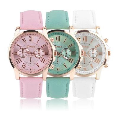 OBN Women Girl Roman Numerals Faux Leather Analog Quartz Wrist Watch Stylish-Pink
