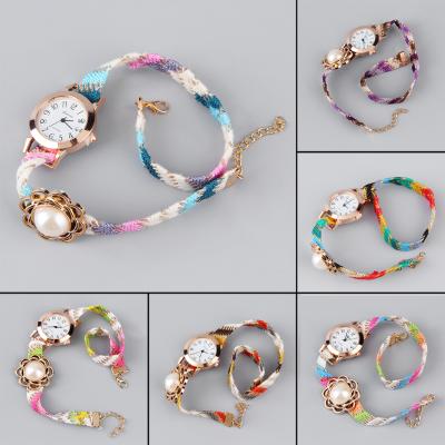 OBN Women Lady Round Colorful Band With Simulate Big Pearl Quartz Wrist Watch-Multi Colour