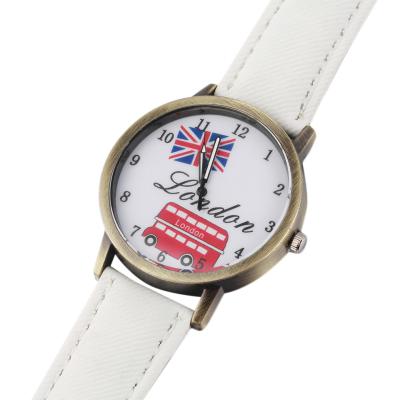 OBNGolden circular shell British flag quartz watch denim-White