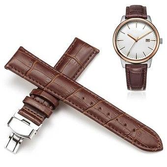 OEM New Butterfly buckle Genuine Leather Watch Band Strap Crocodile Grain Embossed Brown  