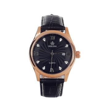 ORKINA P0032 Stylish Men's Quartz Analog Wrist Watch + Simple Calendar - Black + Golden  