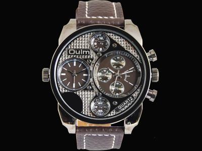 OULM Jam Tangan Pria - Cokelat Hitam - Leather Strap - Grand Dual Time L-Watch