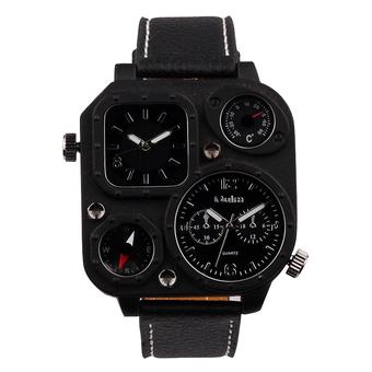 OULM Men Military Army Dual Time Quartz Leather Wrist Watch (Black)- Intl  