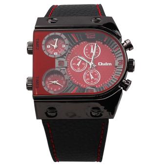OULM Men Military Leather Strap Quartz Wrist Watch (Black)- Intl  