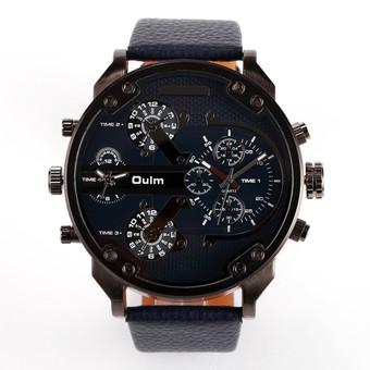OULM Men's Fashion Watch Leather Sport Analog Quartz Mens Wrist Watch (Blue)- Intl  