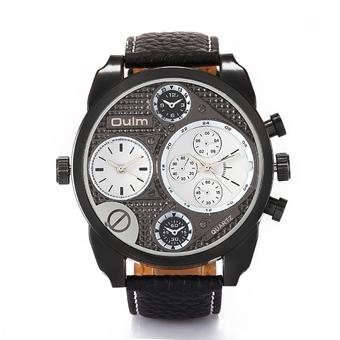 OULM Men's Sports Quartz Leather Band Wrist Watch (Black)- Intl  