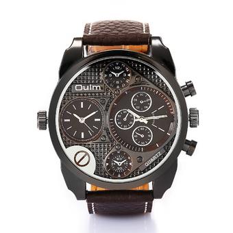 OULM Men's Sports Quartz Leather Band Wrist Watch (Coffee)- Intl  