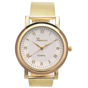 Okdeals Fashion Women's Bracelet Stainless Steel Crystal Dial Quartz Wrist Watch Gold (Intl)  