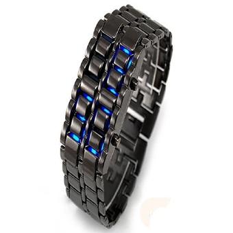 Okdeals Men Lava Iron Blue LED Faceless Metal Black Bracelet Wrist Watch (Intl)  