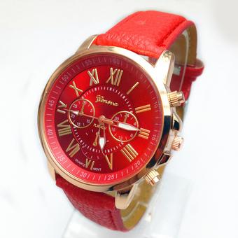 Okdeals Roman Numerals Quartz Womens Faux Leather Wrist Watch Red (Intl)  