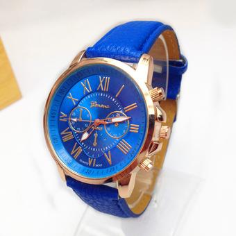 Okdeals Roman Numerals Quartz Womens Faux Leather Wrist Watch Blue (Intl)  