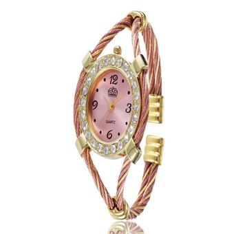 Okdeals Steel Wire Crystal Quartz Bracelet Wrist Watch (Pink) (Intl)  