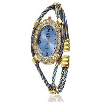 Okdeals Steel Wire Crystal Quartz Bracelet Wrist Watch (Gold /Blue) (Intl)  