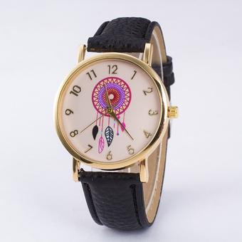 Okdeals Women Colorful Favored Dreamcatcher Faux Leather Wristwatch Black (Intl)  