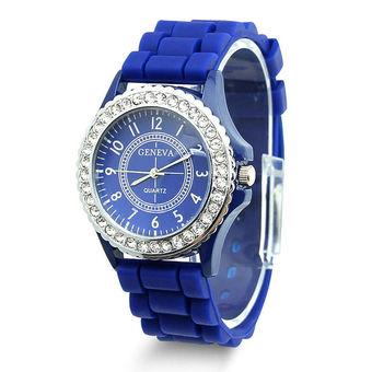Okdeals Women's Crystal Jelly Gel Silicon Quartz Wrist Watch Deep Blue (Intl)  