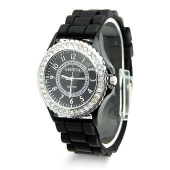 Okdeals Women's Crystal Jelly Gel Silicon Quartz Wrist Watch (Black) (Intl)  