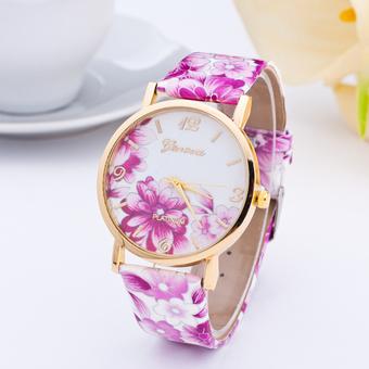 Okdeals Womens Flower Leather Analog Quartz Vogue Wrist Watch Rose  