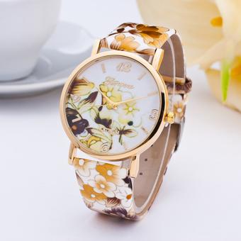 Okdeals Womens Flower Leather Analog Quartz Vogue Wrist Watch Coffee  