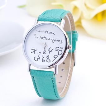 Okdeals Womens Leather Appealing Letters Analog Quartz Wrist Watch Green  