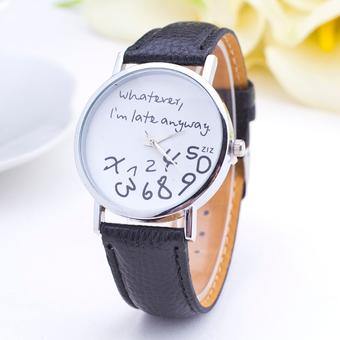 Okdeals Womens Leather Appealing Letters Analog Quartz Wrist Watch Black  