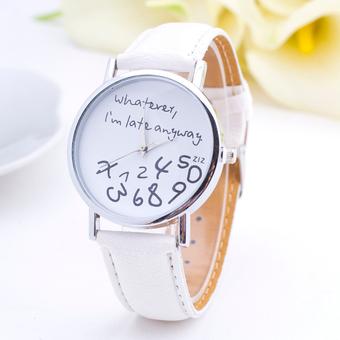 Okdeals Womens Leather Appealing Letters Analog Quartz Wrist Watch White  