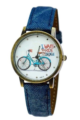 Ormano Fashion - Jam Tangan Unisex - Biru - Denim Strap - Fun Bicycle Watch  
