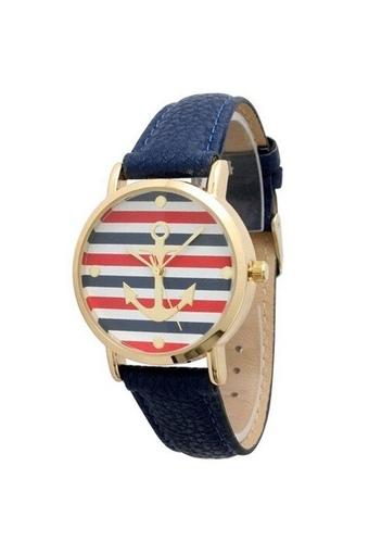 Ormano Fashion - Jam Tangan Unisex - Biru - Faux Leather - Gold Anchor Watch  