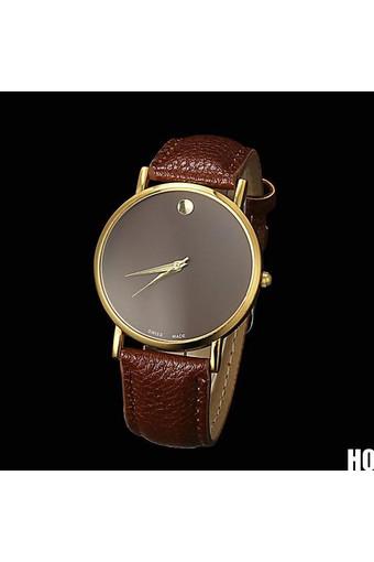 Ormano Fashion - Jam Tangan Unisex - Cokelat - Faux Leather - Retro Moon Watch  