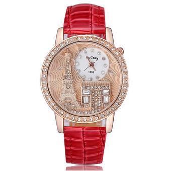 Ormano Fashion - Jam Tangan Wanita - Merah - Faux Leather - Eiffel Diamond Watch  