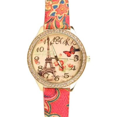 Ormano Fashion - Jam Tangan Wanita - Pink - Faux Leather - Eiffel Flower Watch