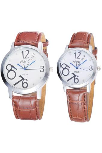 Ormano - Jam Tangan Couple - Coklat - Strap Faux Leather - NC Number Watch  