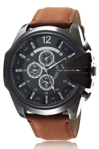 Ormano - Jam Tangan Pria - Coklat - Faux Leather - V6 Super Speed Watch  