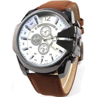 Ormano - Jam Tangan Pria - Coklat-Putih - Faux Leather - V6 Super Speed Watch  