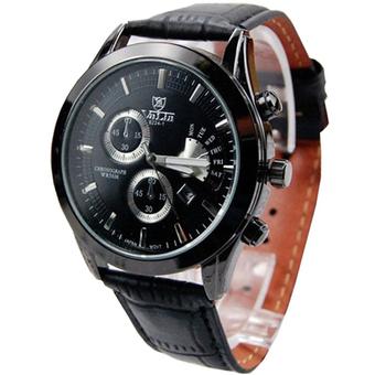 Ormano - Jam Tangan Pria - Hitam - Leather Strap - Black Valentino Analog Watch  