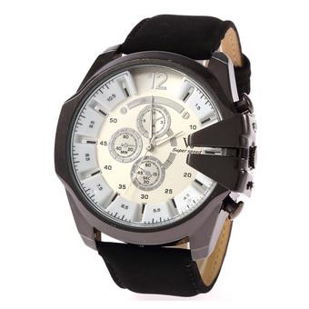 Ormano - Jam Tangan Pria - Hitam-Putih - Faux Leather - V6 Super Speed Watch  