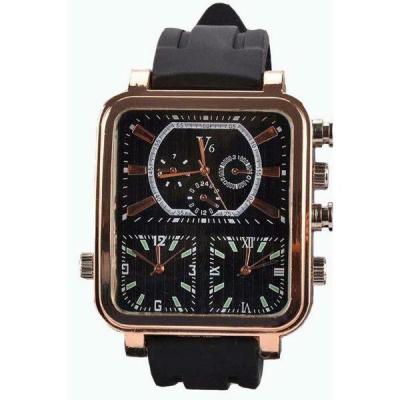 Ormano - Jam Tangan Pria - Rubber Strap - Black - V6 Big Rectangle Black Dial Watch