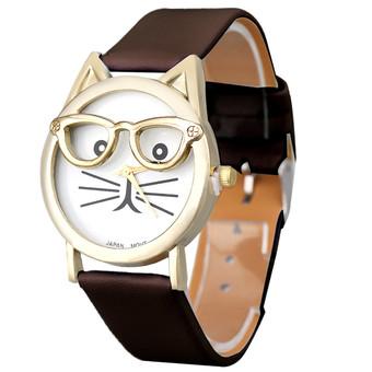 Ormano - Jam Tangan Unisex - Coklat - Strap Leather - Spectacle Cat Casual Watch  