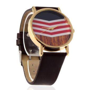 Ormano - Jam Tangan Unisex - Hitam - Strap Leather - Casual Flag Stripe Watch  